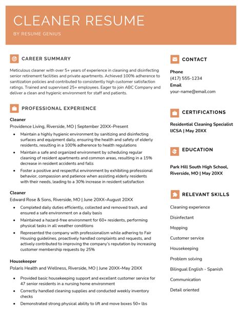 cleaner cv examples|cleaners resume sample.
